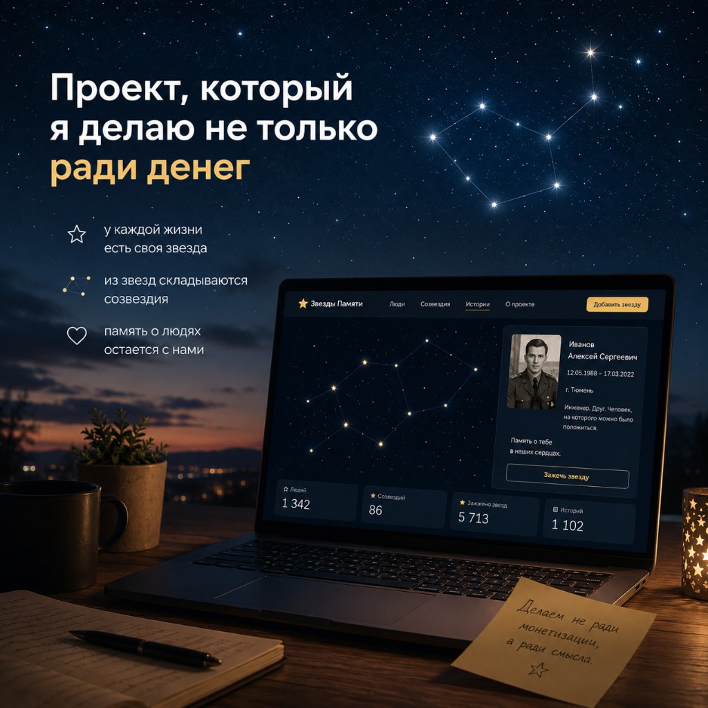 Проект Звёзды-Памяти.рф: памятные страницы людей в виде звёзд и созвездий